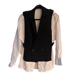 Women color block black and white long sleeve vest shirt with buttons size M